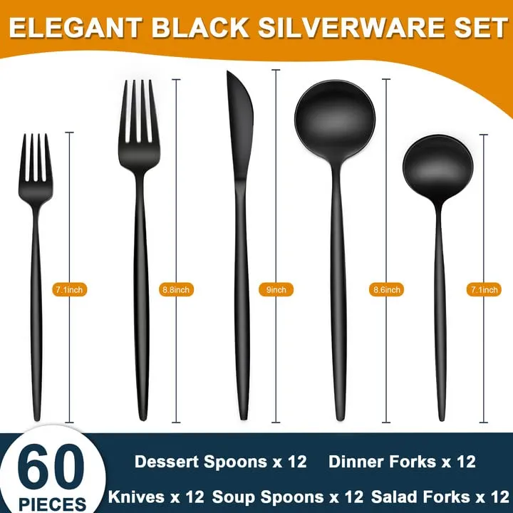Idomy 60-Piece Stainless Steel Flatware Set - Service For 12, Includes Knives, Forks, Spoons - View #6